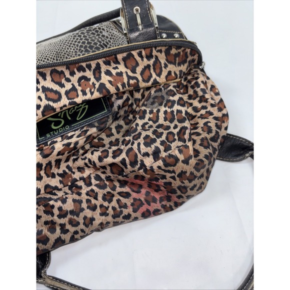 Sharif Studio Faux Snakeskin Shoulder Bag Leather Boho Y2K Purse Studs Expandabl - Picture 10 of 14